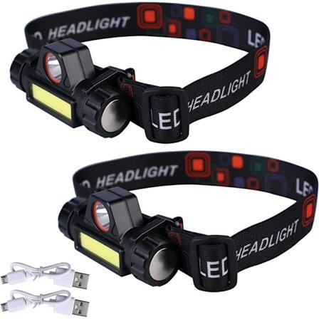 2 Pannlampa, uppladdningsbar LED-Headlamp COB with 5 Light Modes, Headlamp Fishing Running USB Rechargeabl