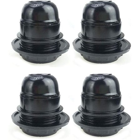 4 stk. E27 sokkellampepære 250V 4A plast lyspære sokkelholder ekstern gjenge retro stil (svart)