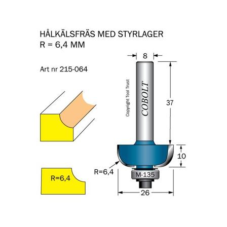 Cobolt 215-064 Hulkilfres R=6,4 D=26 L=10, Maskintilbehør & forbruk