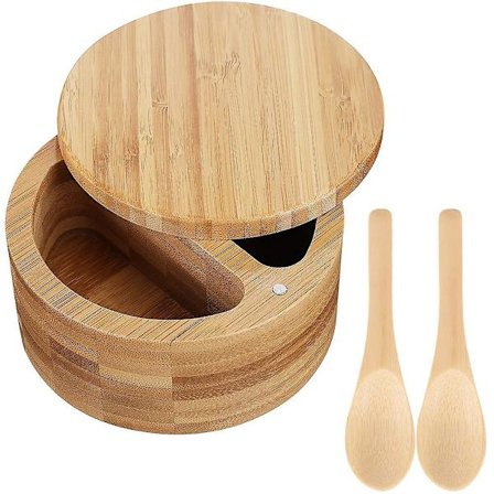 Fack för salt och peppar i bambu med magnetiskt lock och 2 st mini-bambu-skedar