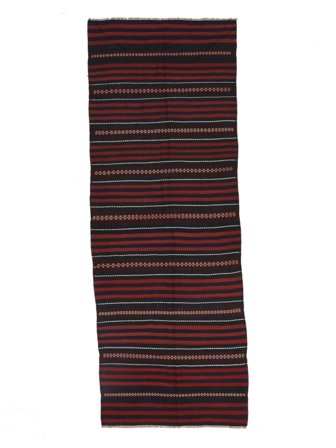 Afghan Vintage Kilim Rug Hand Woven 136X372 Runner Black/Dark Red Afghanistan