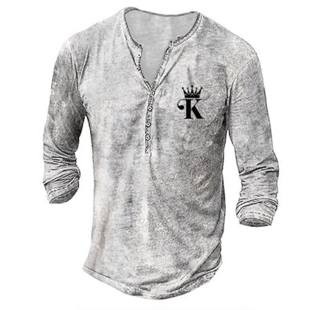 Män Bokstäver Printed T-shirt Henley V-hals Button Down Pullover