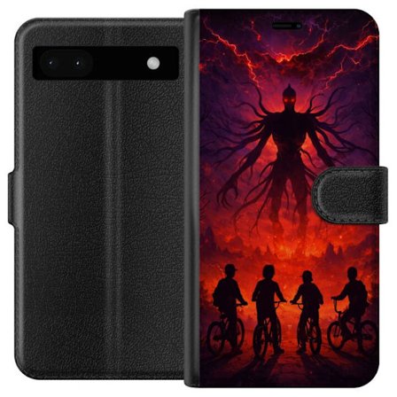 Kompatibelt Plånboksfodral till Google Google Pixel 6a Mörk fantasyillustration inspirerad av Stranger Things med övernaturlig varelse, blixtar och