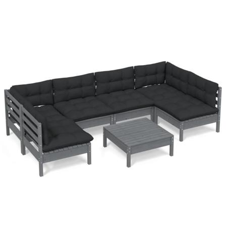 Vidaxl Loungegrupp Med Dynor 7 Delar Grå Massiv Furu Grå