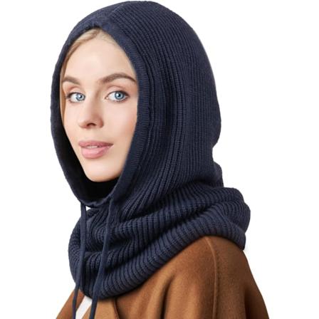 Naisten talvinen neulottu pipo - L mmin huppu-huivipipo ny rill 1 Pc Hooded Hat: Navy