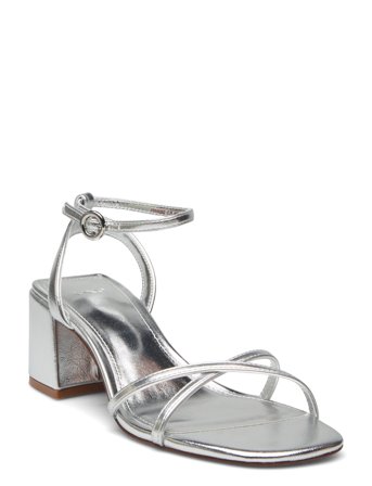 Mango Metallic Straps Sandals - Silver - 37