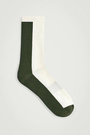 COS Men's Colour-Block Ribbed Socks in Green