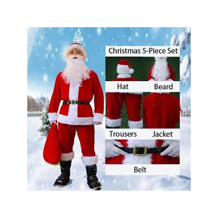 Julemandskostume Cosplay Performance Outfit - Femdelt sæt - XL