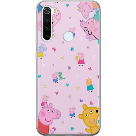 Kompatibelt Mobildeksel til Xiaomi Redmi Note 8 Peppa Gris med en baby i armene, mamma gris motiv i fargerik og myk barneillustrasjon med hjerter