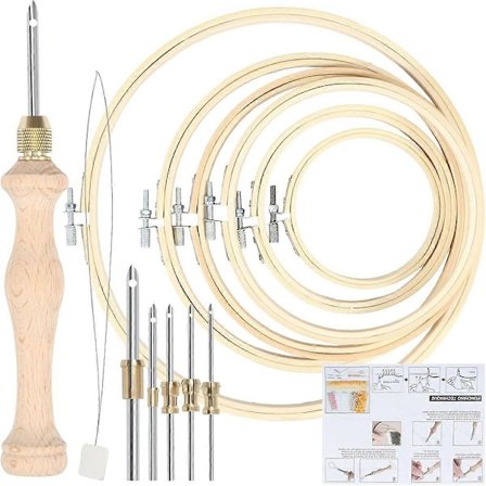 Punch Needle -aloituspakkaus, jossa 6 kokoista kirjontakehystä, kirjontapakkaus, kirjontakokemussarja, täydellinen askartelun ystäville