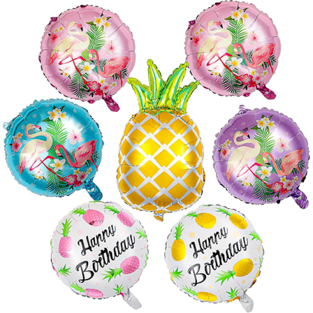 8 stycken Flamingos temafest folie ballonger kit Flamingo Palm Tree Mylar ballonger Ananas Helium ballonger för Hawaiian tema födelsedagsfest 