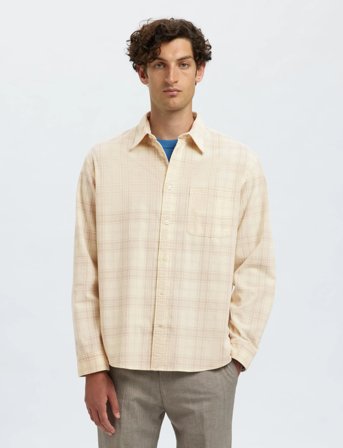 Selected Slmregclaus Cord Yd Check Ls Shirt - Cream - L