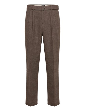 Yarn-Dyed Wool Blend Relaxed Straight Pleated Chino Brown Scotch & Soda