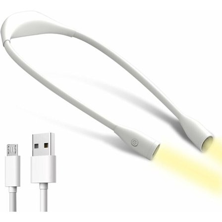 Halsleselampe Bokleselampe LED Oppladbar Arbeidslampe 3 Farger Justerbar Arm Halslampe for Lesing, Strikking, Sying, Camping, Jogging,