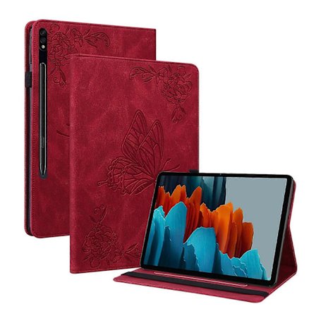 Fjärilsblomma Präglat Läderfodral för Samsung Galaxy Tab S7 11 tum T870/SM-T875