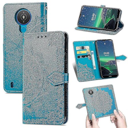 Nokia 1.4 Kotelo Nahkalompakko Kansi Kohokuvio Mandala Magneettinen Käännettävä Suojaus Iskunkestävä - Sininen