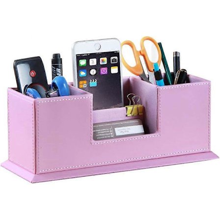 Læder Kunstforsyningsorganisator, Blyant Pen Holder med 4 Rum, Skrivebord Kontorartikler Opbevaring PSC