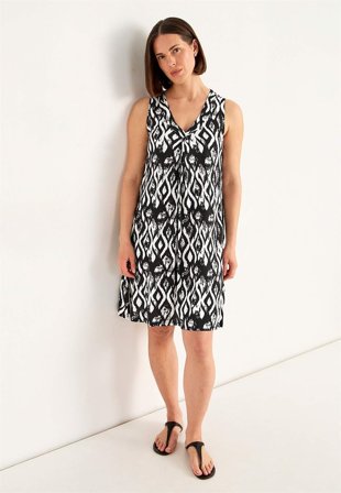 Cellbes of Sweden - V-halset, ermløs Jersey-kjole i svart / mønstret for damer i størrelse 34/36