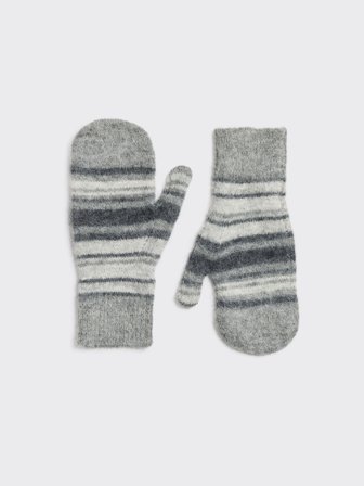 Holzweiler Fluffy Alpaca Stripe Mittens - Grey Stripe - Unisex - M/L