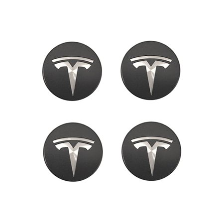 Suitable for Tesla Tesla Model 3 Wheel Hub Cap Logo - Dark Grey Silver Logo (4-Pack)