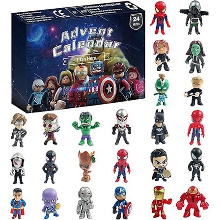 Adventskalender 2025 for barn, Jule nedtelling Superhelt Miniatyrfigurer Leker 24 dager Jule nedtelling Gaver til tenåringsgutter og -jenter