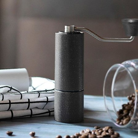 Hånddrevet kaffekvern med lang håndtak, rustfritt stål