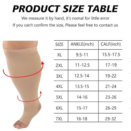 Kompresjonssokker for menn kvinner, pluss størrelse kompresjonssokker bred legg, flysokker med høye kne