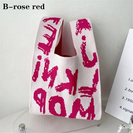 Stickad handväska handledsväska ROSA RÖD B B rosenröd B-B