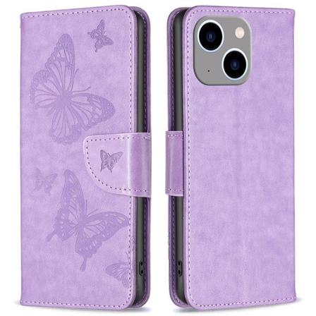 Iphone 14 Plånboksfodral Butterfly Imprinted - Lila