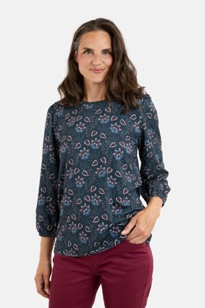 JENSEN - 3/4 Ærmet T-shirt - Navy Mix - Mønstret