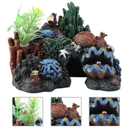 Färgglad Konstgjord Harpikorallgrottdekoration för Marin Fisktank Akvarium Ornament Berg