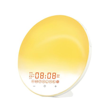 Vækkeur med solopgangslys, solopgangsalarm, tidsprojektion, digitalt ur, LED-nattelys, syv farver