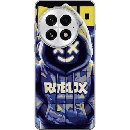 Kompatibel Mobilcover til OnePlus OnePlus 13 Blågul Roblox hættetrøje-figur med minimalistisk neonstil og mesh-ansigt, moderne spilillustration til