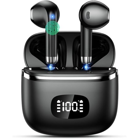 Trådlösa Bluetooth-hörlurar, Bluetooth 5.3-hörlurar med 4 HD-mikrofoner HiFi Stereo, IPX7 Vattentät