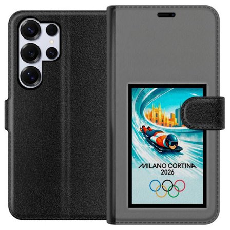 Kompatibelt Lommeboketui til Samsung Galaxy S25 Ultra Dynamisk bobslede eller skeletonkjører i iskanal med Milano Cortina 2026, bysilhuett og olympisk