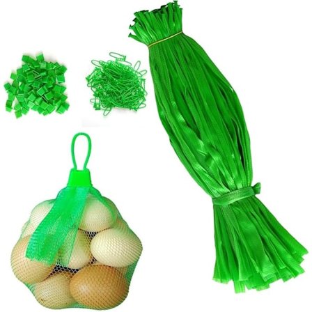 100 Genanvendelige Netposer, Plastiknetposer med Netspænder, Net Grøntsagsnetposer, til Æg, Frugter, Nødder, Dagligvarenetposer (Grøn)