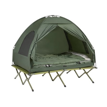 Rootz All-in-One Camping Sæt til 2 - Pop-Up telt - Camp Bed - Camping liggestol - Vandtæt - Nem montering - Holdbar Oxford Nylon - L193 x D145 x H188c