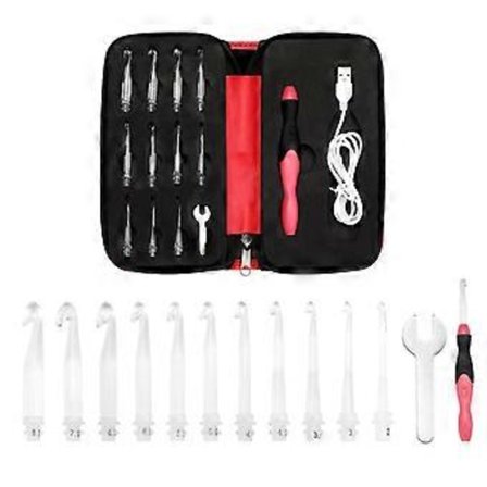 Ergonominen virkkuukoukkusetti, jossa 11 vaihdettavaa koukunpäätä, valaistu LED-virkkuukoukku aloittelijoille ja aikuisille