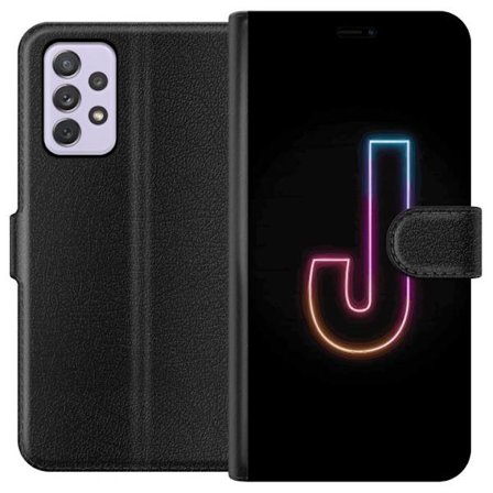 Kompatibelt Lommeboketui til Samsung Samsung Galaxy A52s 5G Minimalistisk neonbokstav J i fargeskiftende lys mot svart bakgrunn