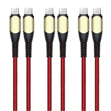 3x 60W USB-C till USB-C-kabel för Samsung Xiaomi Redmi OPPO - Röd flätad nylon 1M