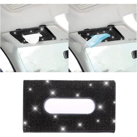 Musta - 1 kpl Kristalli ja Kiiltävä PU Auto Auringon Lippa Liina Laatikko Naiset