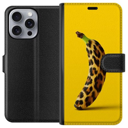 Yhteensopiva Lompakkokotelo Apple Apple iPhone 16 Pro Max Banaani leopardikuvioilla keltaista taustaa vastaan luovassa ja leikkisässä suunnittelussa