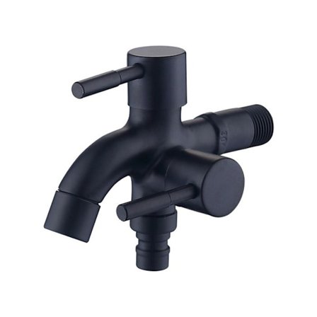 (Svart) Baderomsarmatur, armatur med dobbel funksjon med 1 innløp og 2 utløp, rustfritt stål, for vaskeservanter og vaskemaskiner, svart