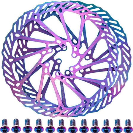 2-pack CNC-bearbetade cykelbromsrotorer | 180 mm rostfria stålrotorer med 6 hål för värmeavledning och 12 titanbelagda bultar för