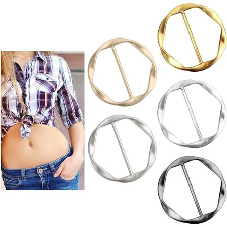 Pakke med 5 metall T-skjorte klips silke skjerf ring klips T-skjorte slips klips klær hjørne knapp metall rund sirkel klips spenne klær ring wrap 