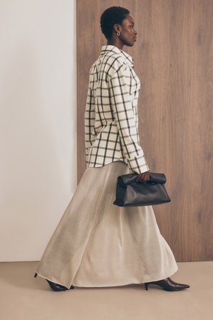 NA-KD Jupe longue fluide en maille transparente - Jupes en tricot - Beige - L (EU 42-44)