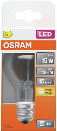OSRAM Led Lyspære E27 Classic A15 136lm klar Varmhvit