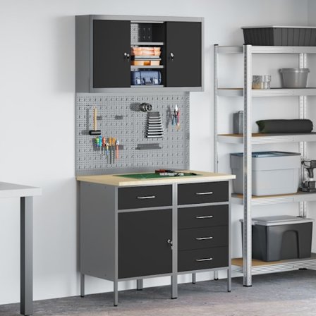 Arbetskabinett Set med låda med hylla med lagring 5 pcs Svart