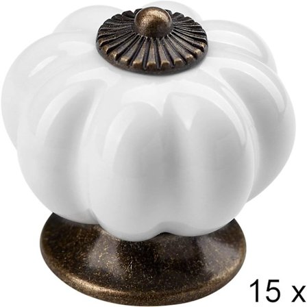 15x Möbelknopp Knopp Ø 40 mm Vit Brunerad Sockel Knopp