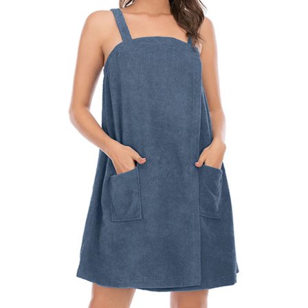 Lätt badrock dam badrock frotté badrock bastuklänning knälång bastrock badrock dam, (blå grå)